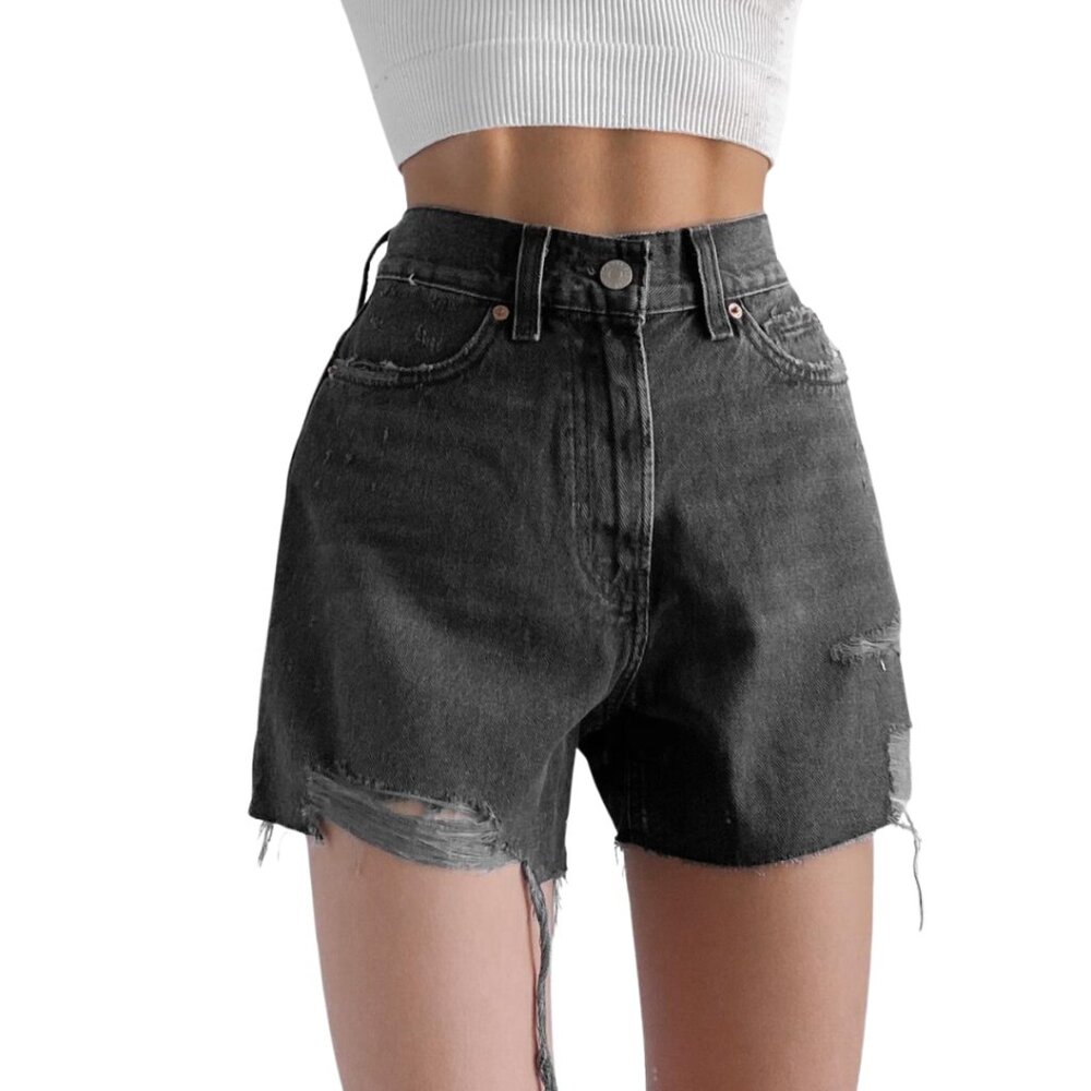 Urban Outfitters BDG A-Line Shorts Washed Black Raw Hem Distressed Short Size 24 - Picture 1 of 16
